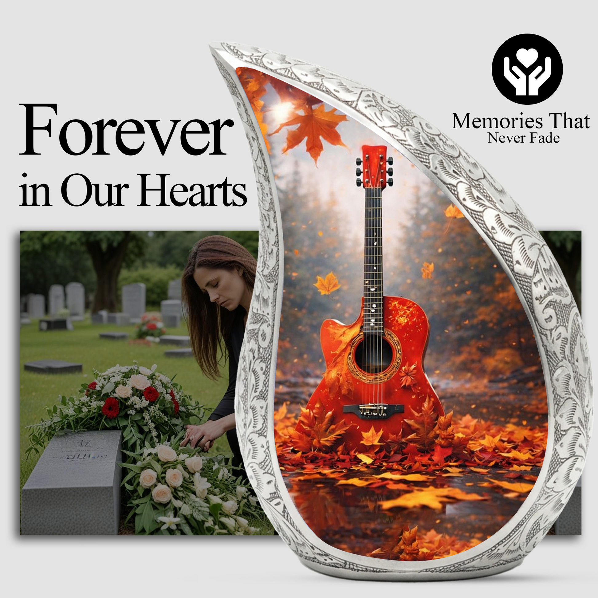 Personalized Guitar Cremation Urn – Custom Music Memorial Urn for Ashes, Teardrop Aluminum Urn, 10 Inch