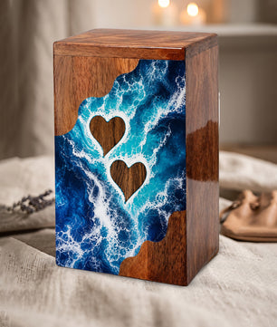 Ocean Heart Wooden Cremation Urn – Wooden Urn for Human Ashes