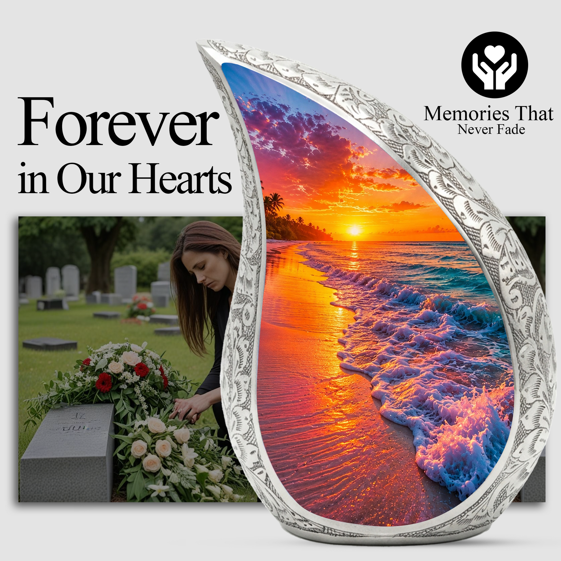 Beach Sunset Urn for Human Ashes | Ocean Sunset Beach Cremation Urn