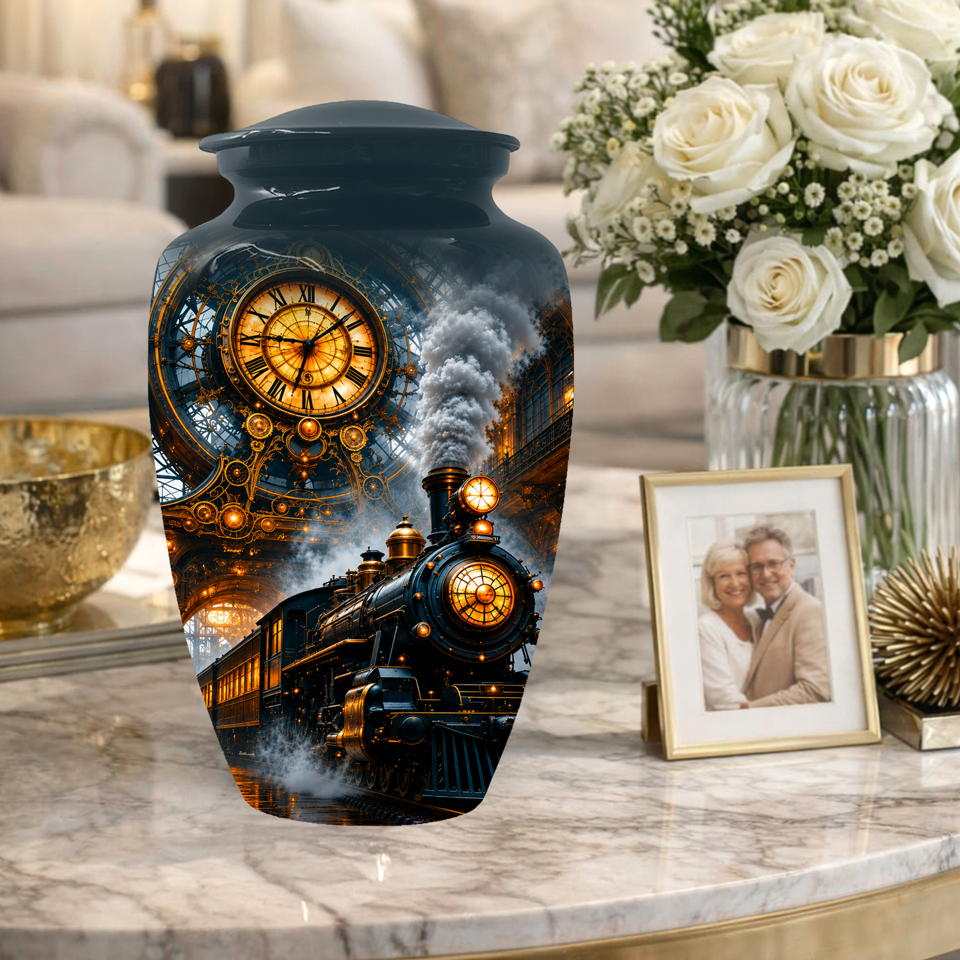 Train Cremation Urn for Men | Steam Locomotive Memorial Urn for Ashes Male