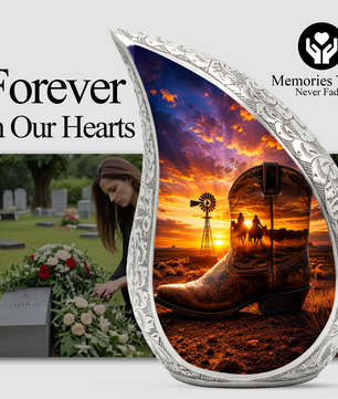 Western Cowboy Boot Memorial Urn for Dad | Adult Cremation Urn for Ashes