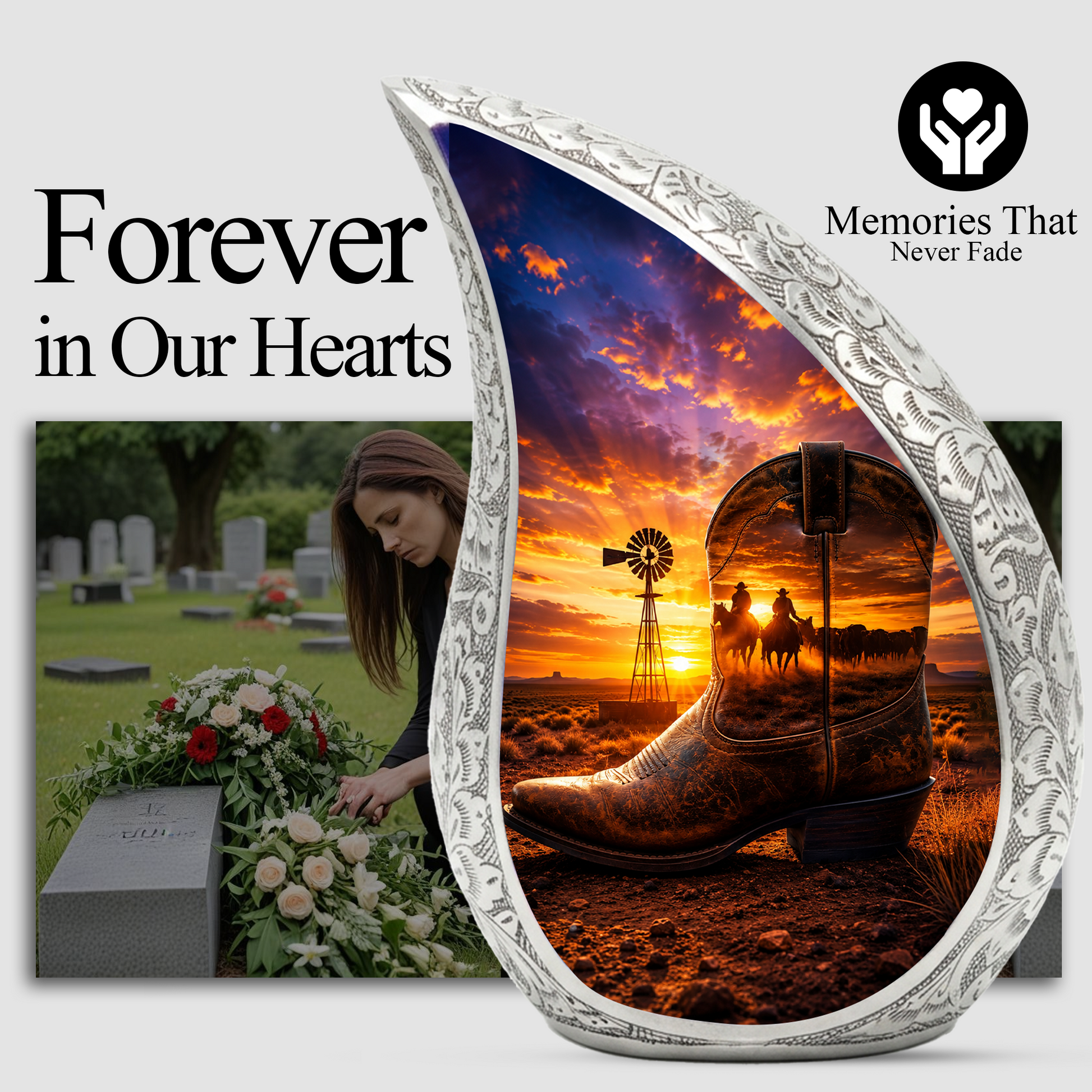 Western Cowboy Boot Memorial Urn for Dad | Adult Cremation Urn for Ashes