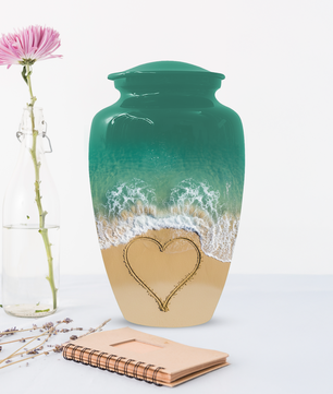 Beach Urn for Ashes, Custom Ocean Cremation Urn, Heart in Sand Memorial Urn