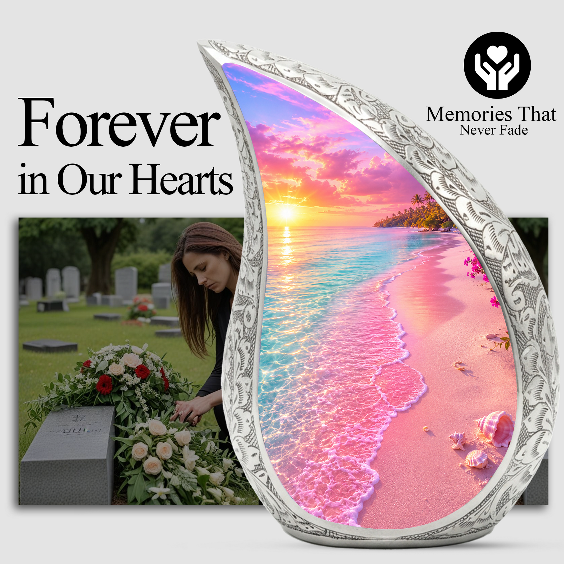 Ocean Sunset Urn for Mom, Beach Cremation Urn for Women, Memorial Urn for Ashes