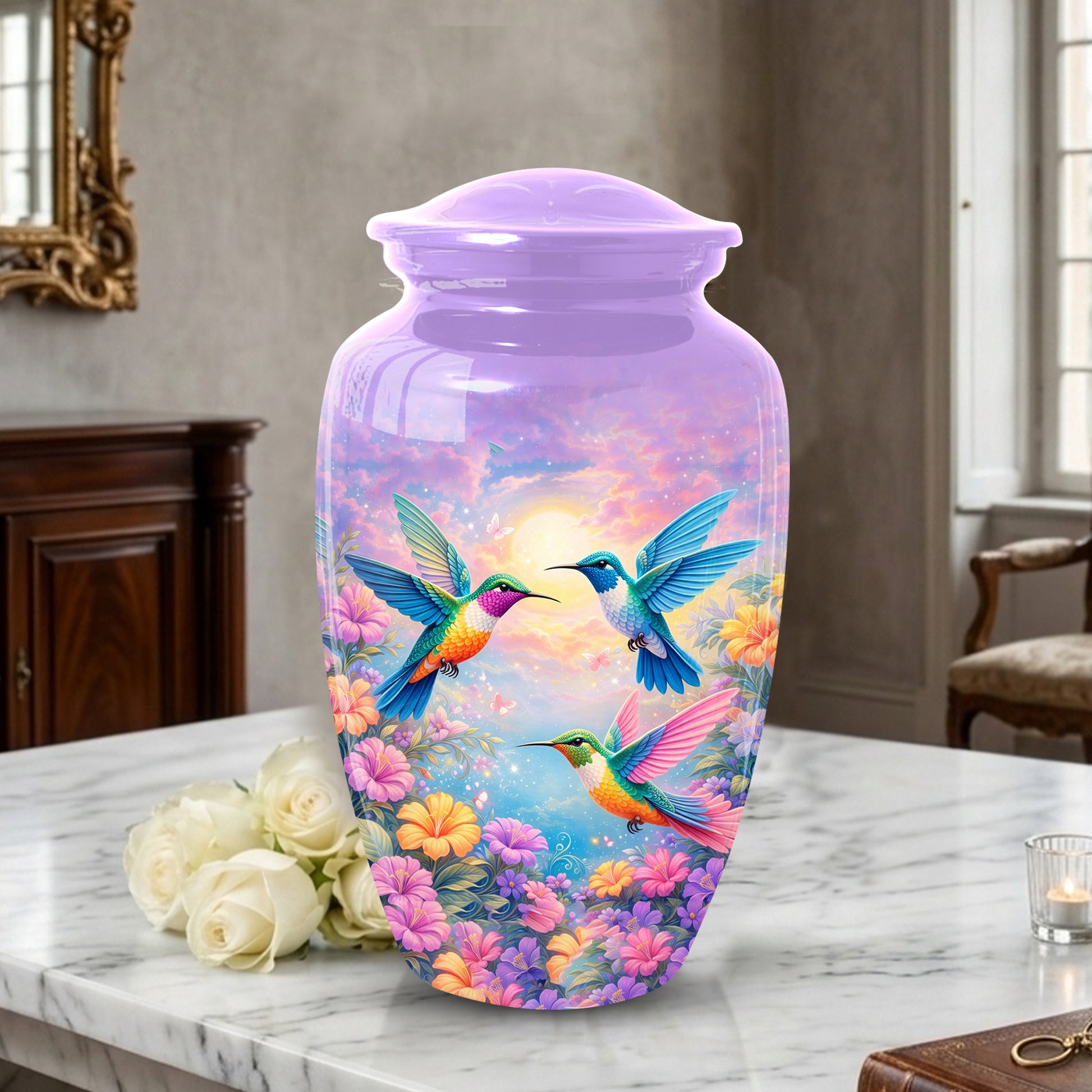 Hummingbird Urn for Mom – Floral Memorial Large Urn for Ashes | Adult Female Cremation Urn