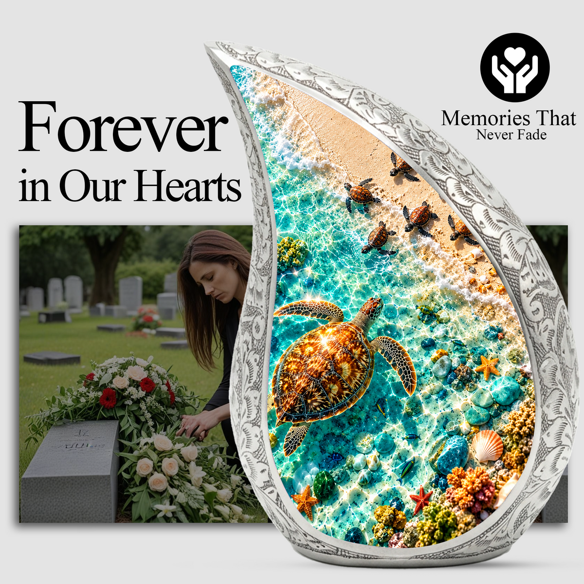 Sea Turtle Cremation Urn for Ashes, Ocean Beach Adult Memorial Urn