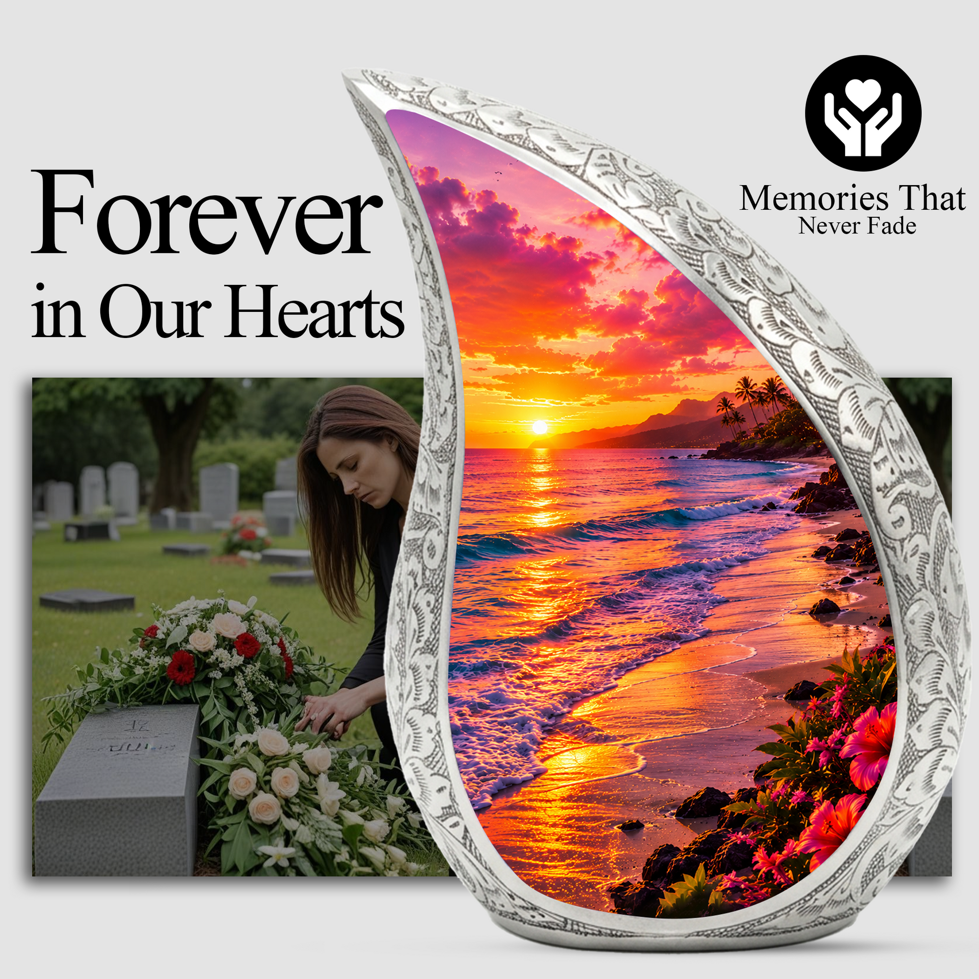 Beach Fishing Urn for Human Ashes – Ocean Sunset Cremation Urn, Adult Urn for Dad, Father & Men