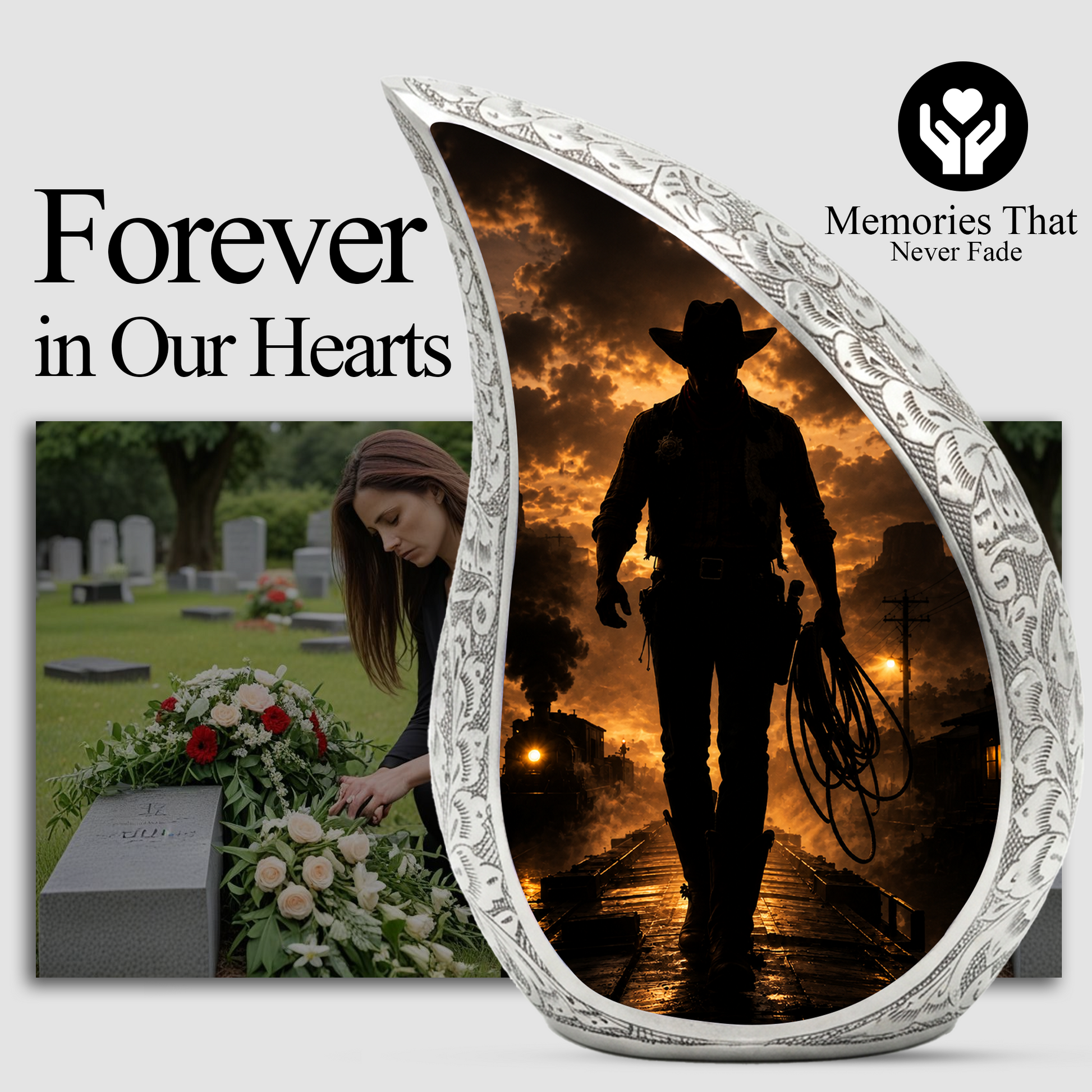 Western Cowboy Urn for Ashes, Cowboy Memorial Keepsake Urn