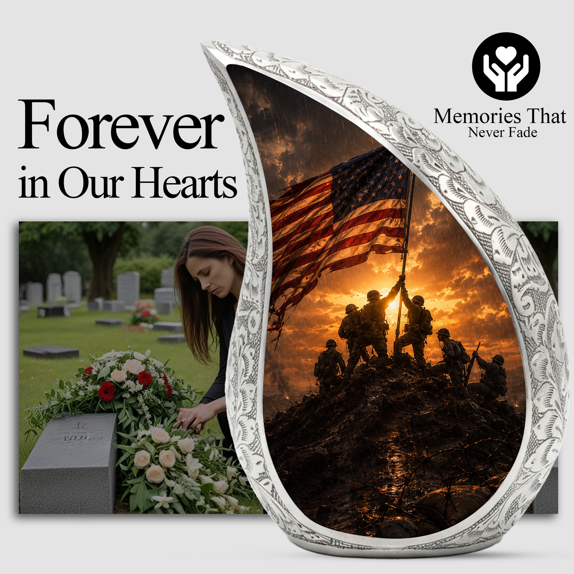 Soldier Sunset Urn for Human Ashes | Military Adult Cremation Urn Memorial