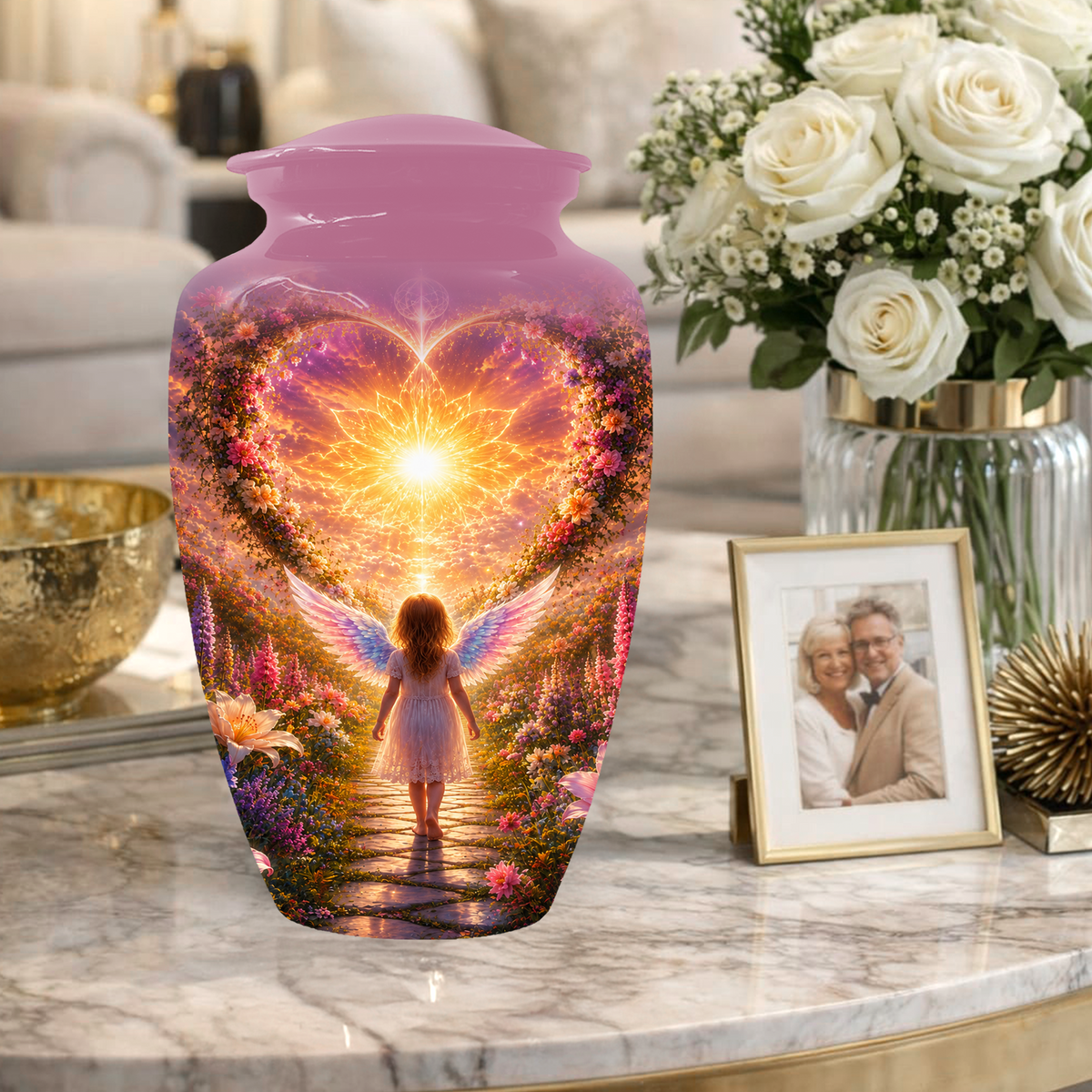 Angel Wing Cremation Urn for Mom - Heavenly Garden memorial urn for Women