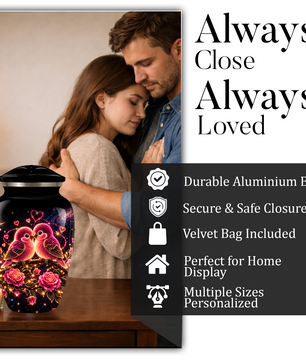 Love Birds Cremation Urn for Adult Ashes, Romantic Pink Birds and Roses Memorial Urn