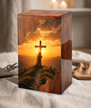 Christian Cross Wooden Cremation Urn – Personalized Memorial Urn for Human Ashes