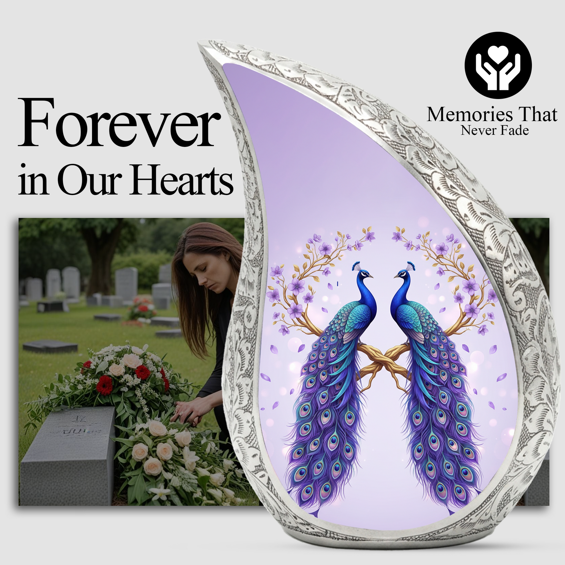 Peacock Memorial Urn for Mom | Elegant Adult Cremation Urn for Ashes