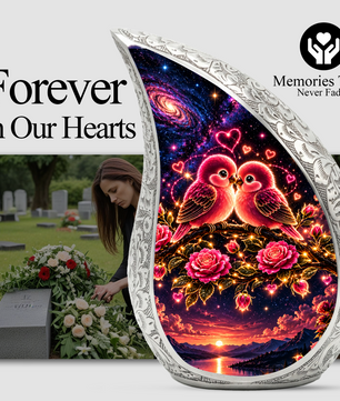 Love Birds Urn for Ashes, Romantic Bird Aluminum Cremation Urn