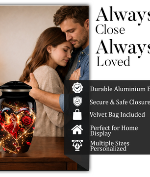 Red Rose Fairy Heart Cremation Urn for Adult Ashes, Personalized Memorial Urn with Romantic Heart Design