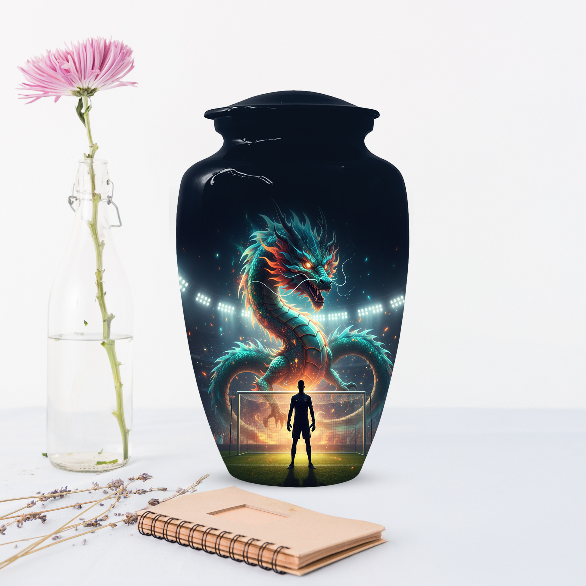 Dragon Soccer Urn for Human Ashes, Personalized Cremation Urn for Dad