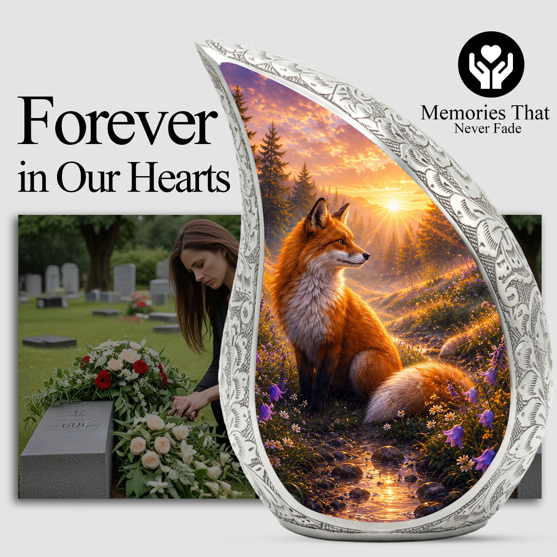 Fox Sunset Urn for Human Ashes | Wildlife Adult Cremation Urn | Fox Sunset Memorial Urn for Adult Ashes