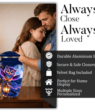 Owl Cremation Urn for Adult Ashes, Colorful Owl Under Moonlight Adult Urn for Human Ashes