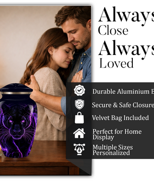 Black Panther Cremation Urn for Ashes | Personalized Panther Memorial Urn | Purple Panther Adult Urn