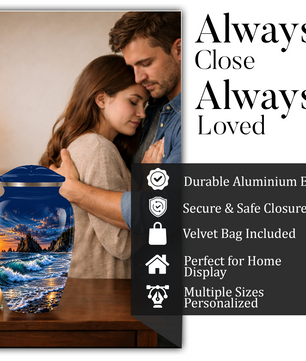 Personalized Adult Cremation Urn for Ashes, Custom Memorial Urn, Ocean Waves and Sunset Design