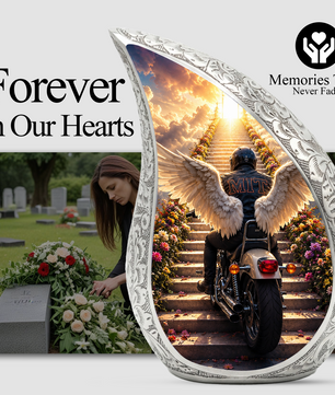 Motorcycle Angel Wings Urn for Dad Ashes | Motorcycle Cremation Urn for Men, Adult Male Memorial Urn for Father,
