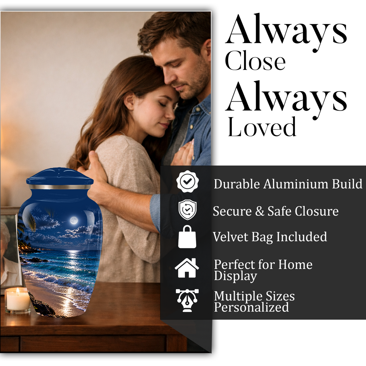 Moonlit Beach Memorial Urn, Ocean Wave Urn ,Adult Cremation Urn for Ashes