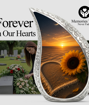 Beach Sunflower Urn for Human Ashes | Adult Cremation Urn with Sunflower & Coastal Design