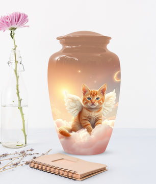 Angel Cat Urn for Ashes - Personalized Pet Memorial | Custom Metal Cremation Urn