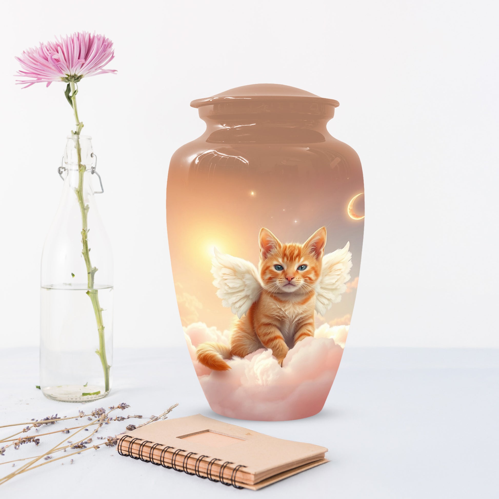 Angel Cat Urn for Ashes - Personalized Pet Memorial | Custom Metal Cremation Urn