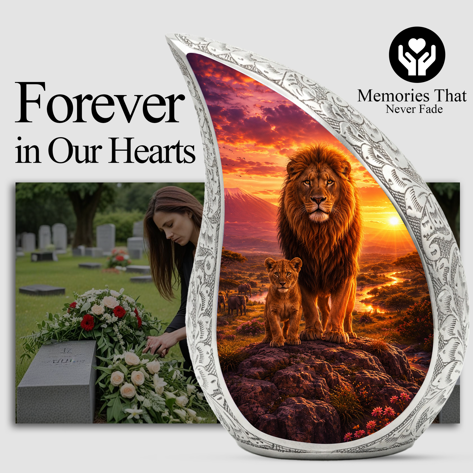 Lion Sunset Urn for Human Ashes | Adult Cremation Urn for Ashes