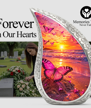 Butterfly Beach Urn for Human Ashes | Adult Cremation Urn with Ocean Sunset