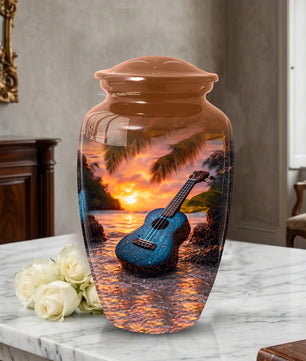 Sunset Guitar Memorial Urn for Dad & Mom, Personalized Cremation Urn