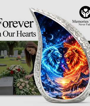 Twin Lions Cremation Urn for Ashes, Personalized Adult Memorial Urn, Wildlife Design