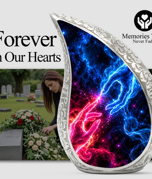 Cosmic Connection Cremation Urn for Ashes, Celestial Hands Adult Memorial Urn