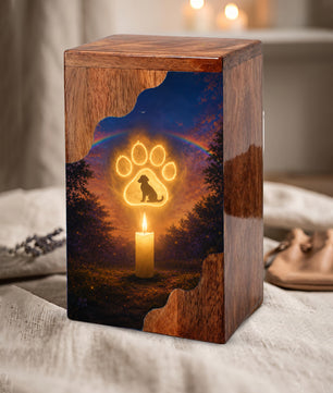 Personalized Dog Urn for Ashes, Rainbow Bridge Wooden Cremation Urn