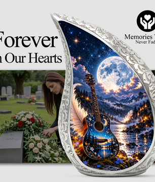 Guitar Cremation Urn for Ashes, Personalized Music Memorial Adult Urn, Celestial Moon Guitar Urn, Handmade Aluminum Cremation Urn
