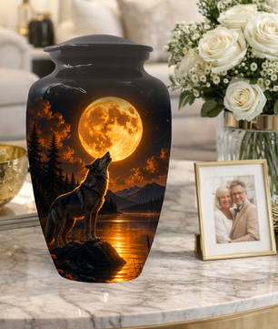 Wolf Cremation Urn for Dad - Mountain Lake Memorial Large Keepsake Urns