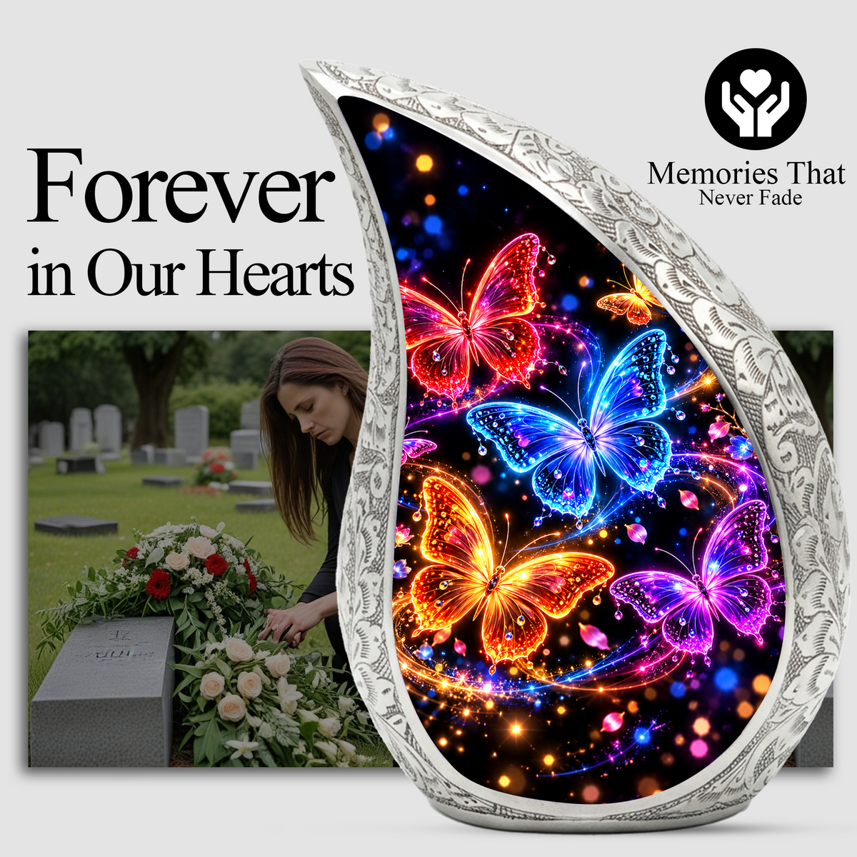 Personalized Butterfly Urn for Human Ashes, Adult Cremation Urn with Colorful Butterflies