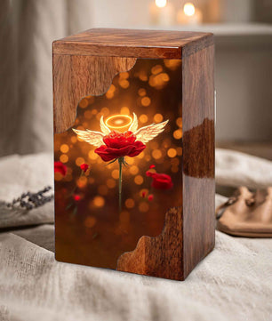 Wooden Cremation Urn – Angel Rose Memorial Urn | Custom Wooden Memorial Urn for Mom