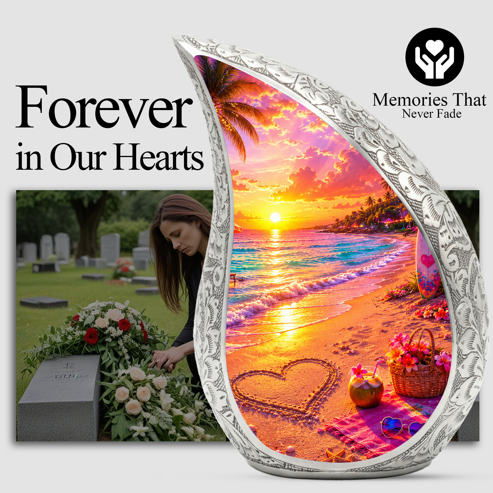 Tropical Beach Adult Cremation Urn – Personalized Adult Urn for Ashes | Sunset Memorial Urn