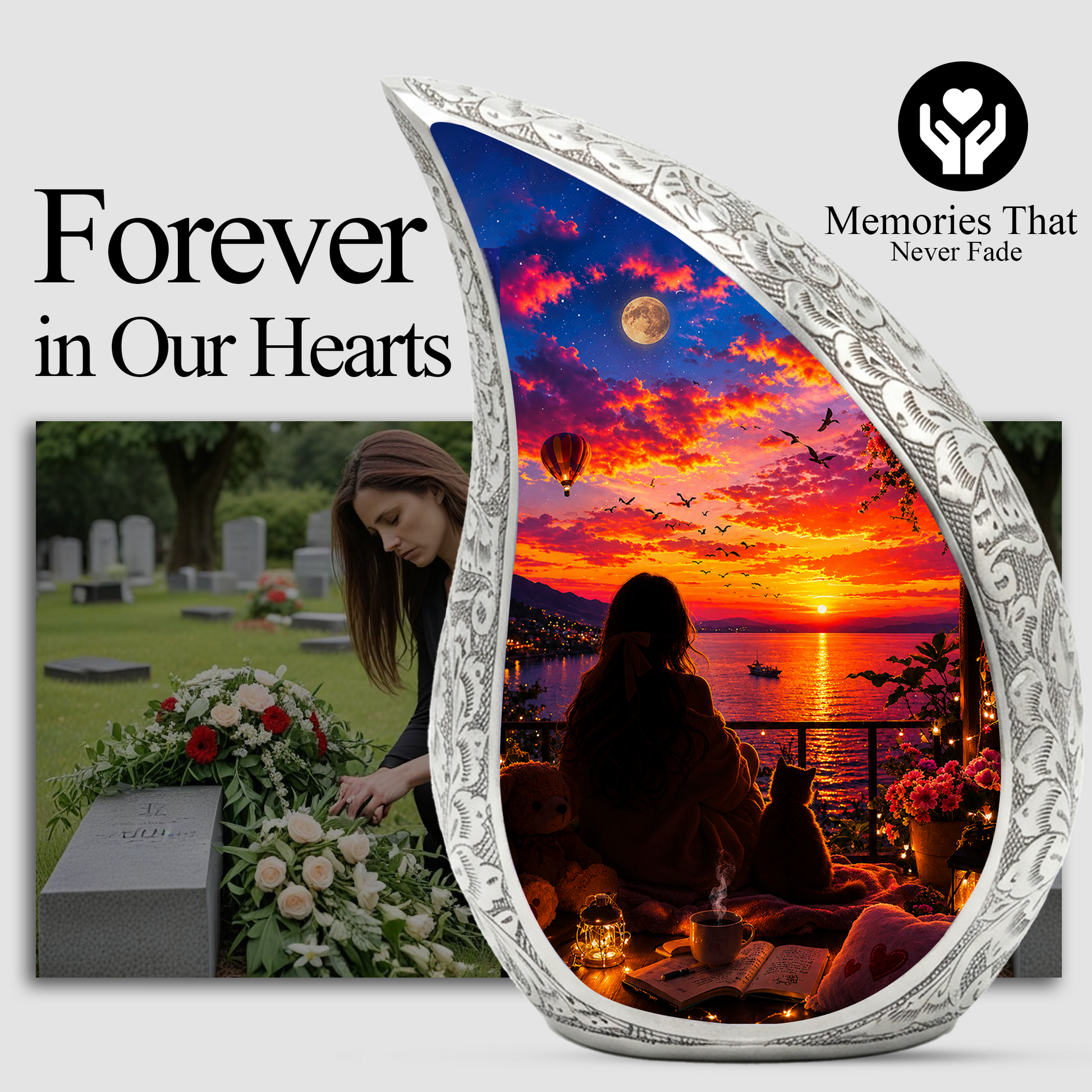 Sunset Memorial Urn for Mom-Cremation Urn for Women|Keepsake Memorial Urn