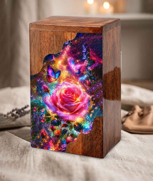 Rose Butterfly Wooden Cremation Urn for Human Ashes