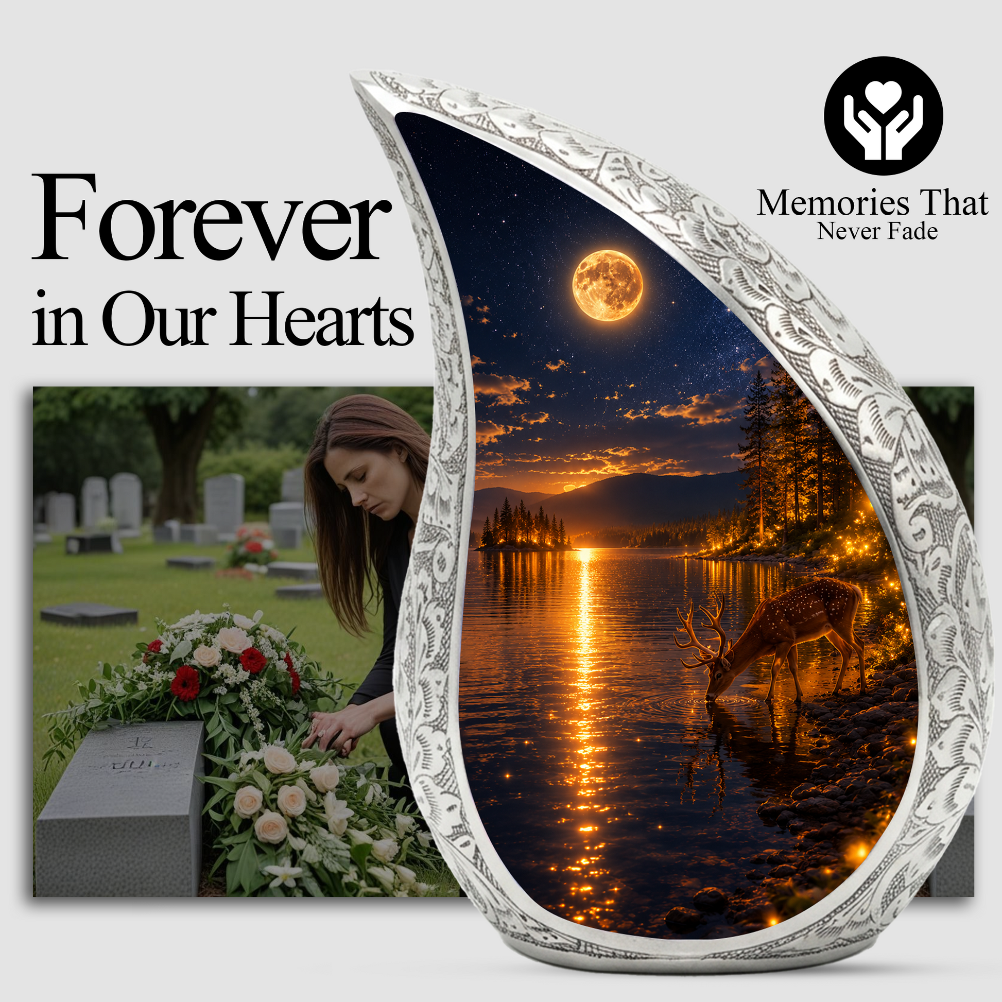 Moonlit Deer Urn for Mom- Deer Cremation Urn for Women| Keepsake Urn For Ashes