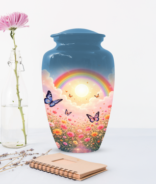 Rainbow Butterfly Urn for Ashes, Custom Memorial Cremation Urn