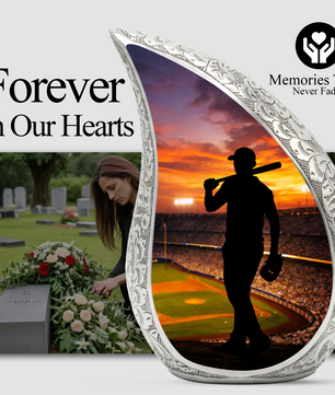 Baseball Personalized Cremation Urn – Teardrop Style Aluminum Memorial Urn, 10 Inch
