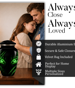 Adult Cremation Urn – Black Panther Green Eyes Memorial Urn for Adult Ashes