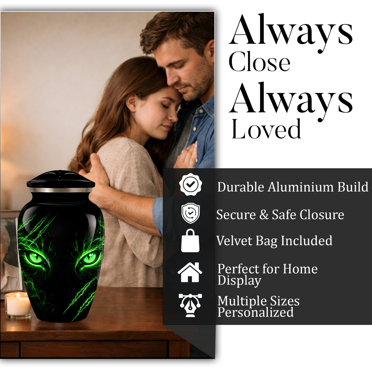 Adult Cremation Urn – Black Panther Green Eyes Memorial Urn for Adult Ashes