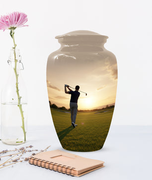 Golf Sunset Adult Urn for Human Ashes | Personalized Golf Cremation Ursn for Men & Dad