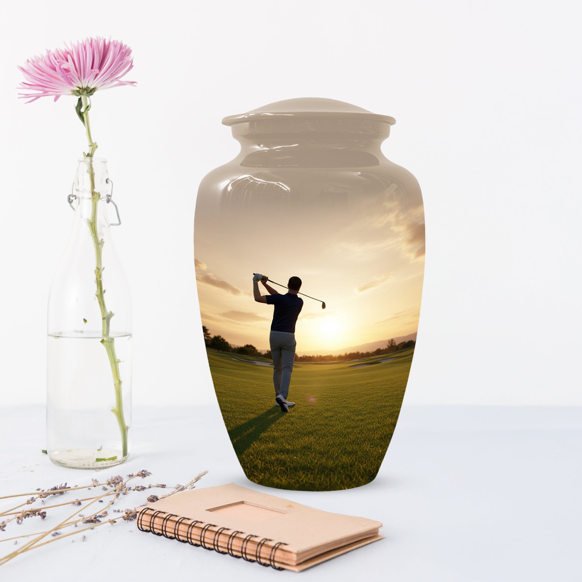 Golf Sunset Adult Urn for Human Ashes | Personalized Golf Cremation Ursn for Men & Dad