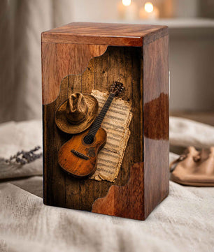Personalized Wooden Cremation Urn for Dad, Guitar Memorial Urn